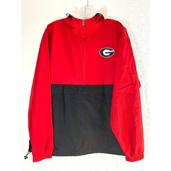 Champian Georgia Bulldogs Womens Windbreaker Hoodie 1/2 Zip Red/Black Size L - Picture 1 of 4